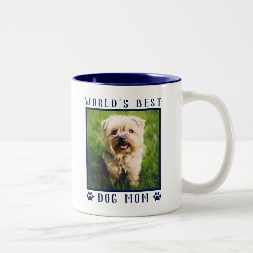 Worlds Best Dog Mom Paw Prints Pet Photo Navy Two_Tone Coffee Mug