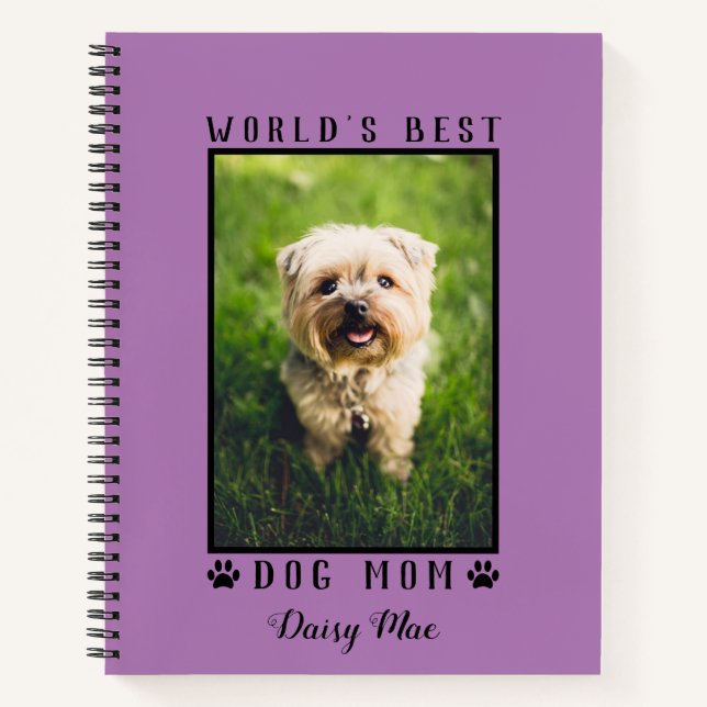 World's Best Dog Mom Paw Prints Pet Photo Purple Notebook (Front)