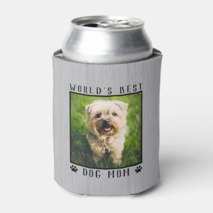World's Best Dog Mom Paw Prints Pet Photo Rustic Can Cooler