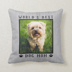 World's Best Dog Mom Paw Prints Pet Photo Rustic Throw Pillow