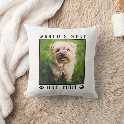 Worlds Best Dog Mom Paw Prints Pet Photo Throw Pillow