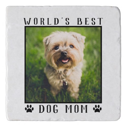 Worlds Best Dog Mom Paw Prints Pet Photo Trivet