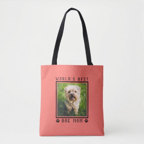 Worlds Best Dog Mom Paw Prints Photo Frame Coral Tote Bag