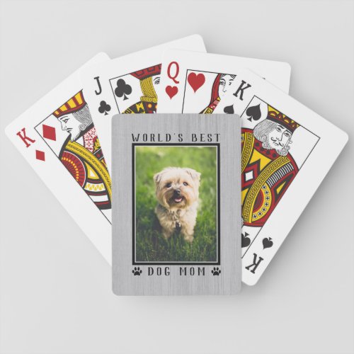 Worlds Best Dog Mom Paw Prints Photo Rustic Poker Cards