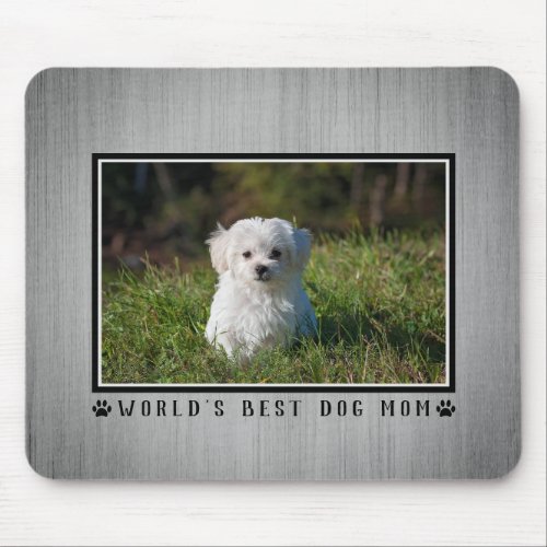 Worlds Best Dog Mom Paw Prints Photo Rustic Wood Mouse Pad