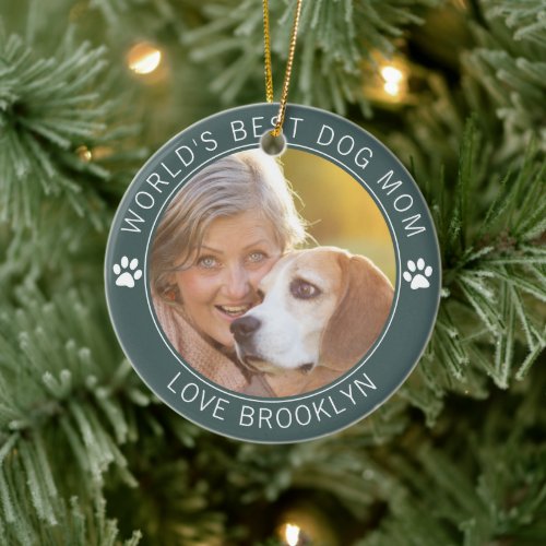 Worlds Best Dog Mom Photo Ceramic Ornament
