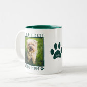 World's Best Dog Mom Photo Name Paw Prints Green Two-Tone Coffee Mug (Front Left)
