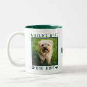 World's Best Dog Mom Photo Name Paw Prints Green Two-Tone Coffee Mug (Left)