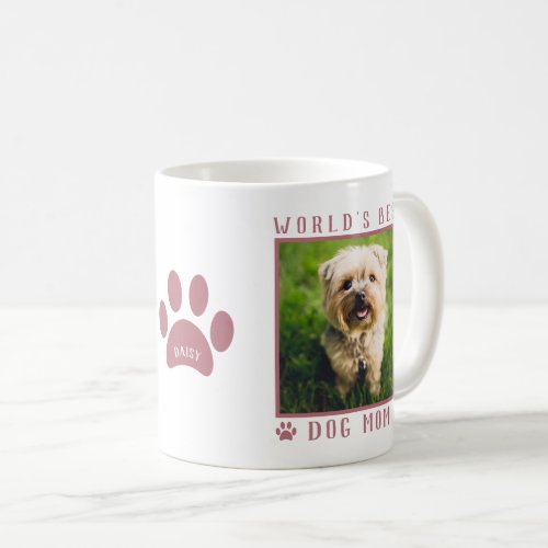 Worlds Best Dog Mom Photo Name Paw Prints Pink Coffee Mug