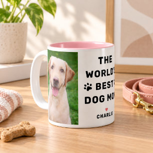 Worlds Best Dog Mom Photo Paw Print Two-Tone Coffee Mug