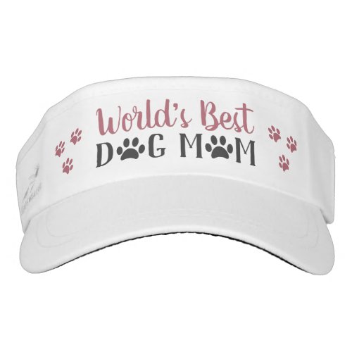 Worlds Best Dog Mom Pink and Gray Paw Prints Visor