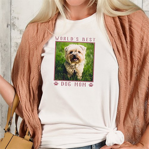 Worlds Best Dog Mom Pink Paw Prints Pet Photo T_Shirt