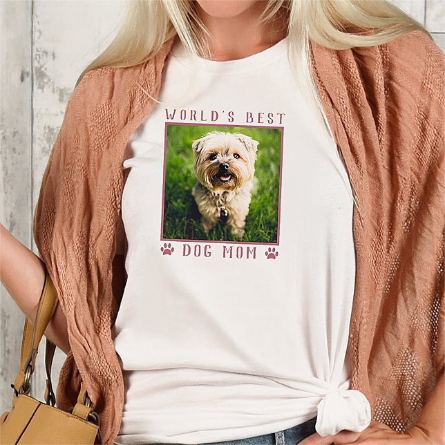 World's Best Dog Mom Pink Paw Prints Pet Photo Tri-Blend Shirt (Creator Uploaded)