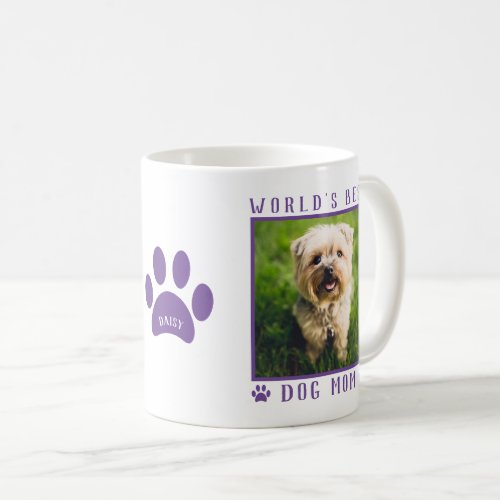 Worlds Best Dog Mom Purple Paws Name Pet Photo Coffee Mug