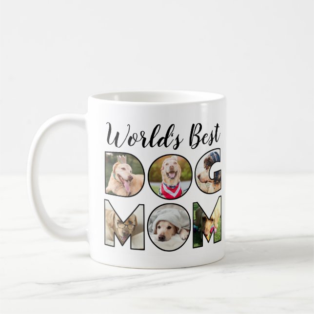 World's Best Dog Mom Quote 6 Photo Collage Coffee Mug (Left)
