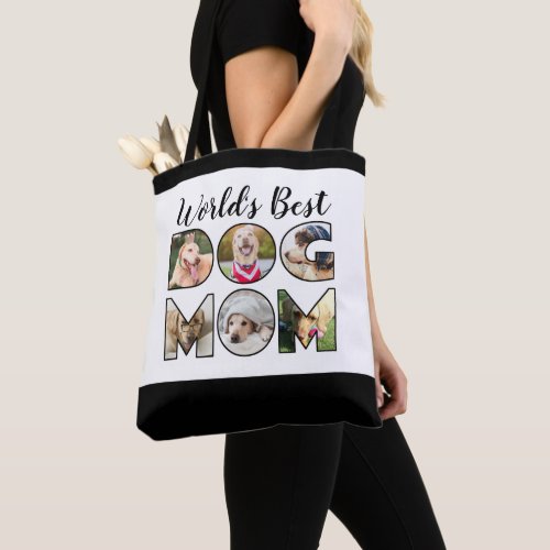 Worlds Best Dog Mom Quote Modern 6 Photo Collage Tote Bag