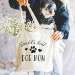 World's Best Dog Mom Tote Bag<br><div class="desc">We're with you: furbabies totally count as kids. Celebrate your dog mommyhood with our super cute "World's Best Dog Mom" tote bag featuring modern black typography and a paw print illustration surrounded by hearts. Makes an adorable Mother's Day gift from your pooch!</div>