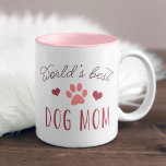 World's Best Dog Mom Two-Tone Coffee Mug<br><div class="desc">We're with you: furbabies totally count as kids. Celebrate the devoted dog mommy in your life with this cute mug featuring "world's best dog mom" in modern typography with berry pink hearts and a coral pink paw print illustration.</div>