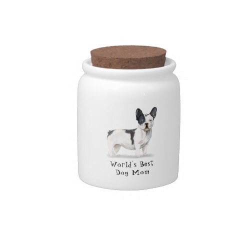 Worlds Best Dog Mom Watercolor French Bulldog Candy Jar