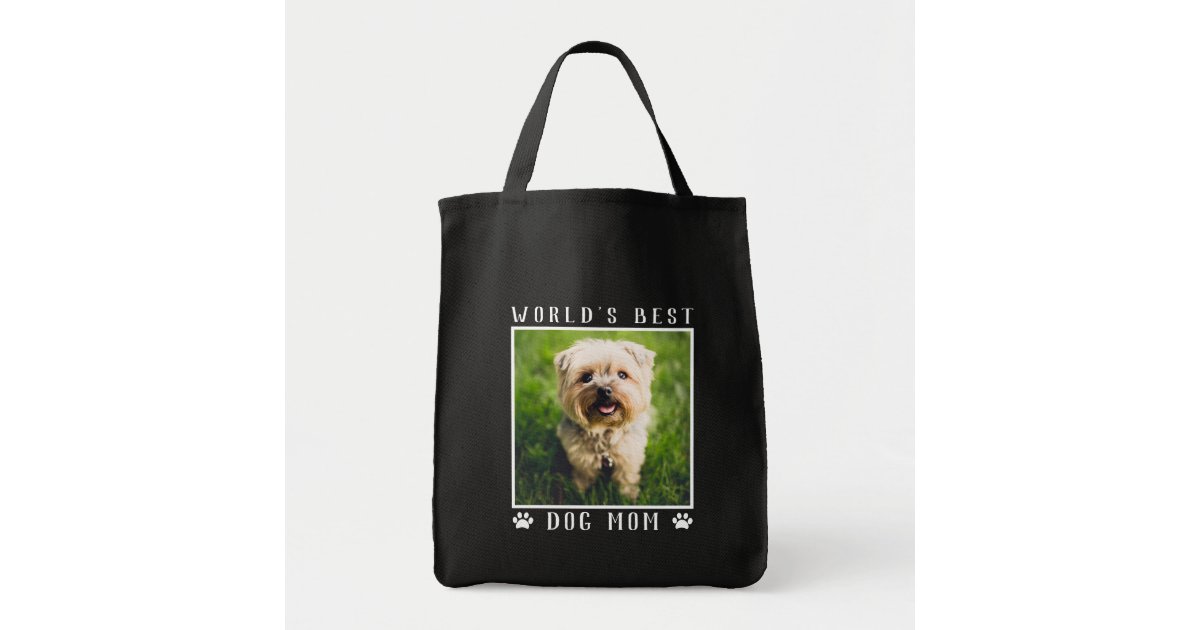 World S Best Dog Mom White Paw Prints Pet Photo Tote Bag Zazzle Com