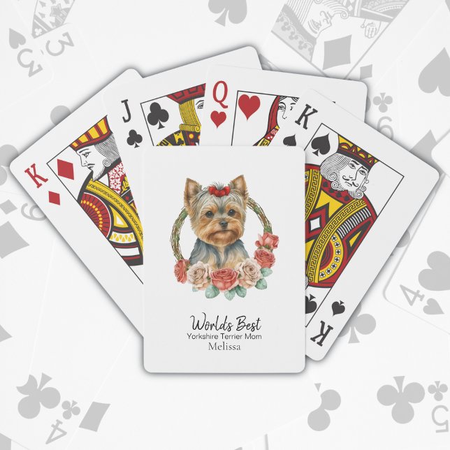 World's Best Dog Mom Yorkshire Terrier Custom Name Poker Cards (World's Best Yorkie Mom!)