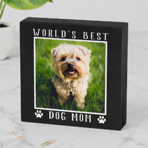 World's Best Dog Mom Your Pet's Photo Black White Wooden Box Sign