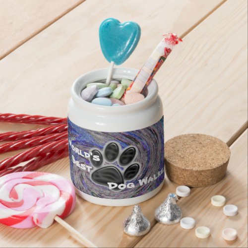 Worlds Best Dog Walker Blue Spiral Pet Paw Print Candy Jar