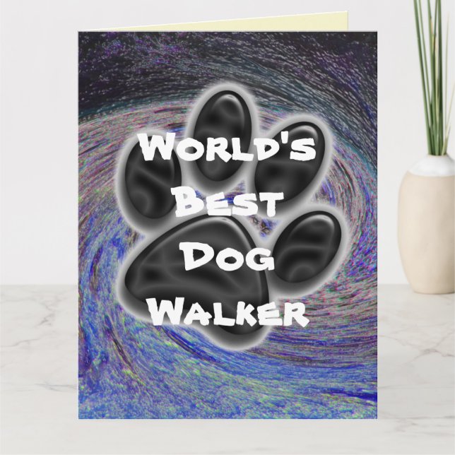 World's Best Dog Walker Blue Spiral Pet Paw Print Thank You Card (Front)