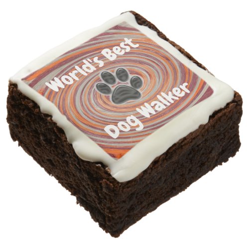 Worlds Best Dog Walker Groovy Paw Print Puppy Pet Brownie