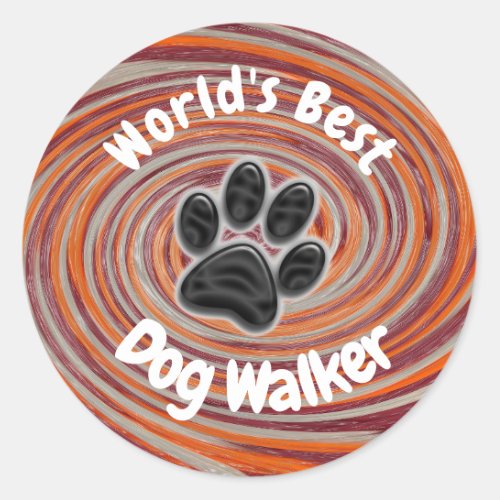 Worlds Best Dog Walker Groovy Paw Print Puppy Pet Classic Round Sticker