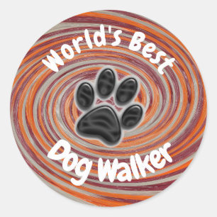 Worlds Best Dog Walker Groovy Paw Print Puppy Pet Classic Round Sticker
