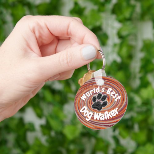 Worlds Best Dog Walker Groovy Paw Print Puppy Pet Keychain