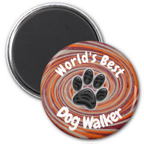 Worlds Best Dog Walker Groovy Paw Print Puppy Pet Magnet