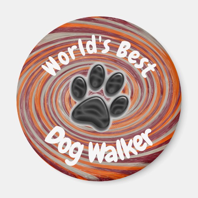 Worlds Best Dog Walker Groovy Paw Print Puppy Pet Magnet (Front)