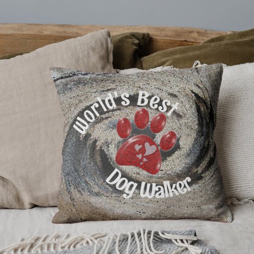 Worlds Best Dog Walker Mosaic Swirl Paw Print Throw Pillow