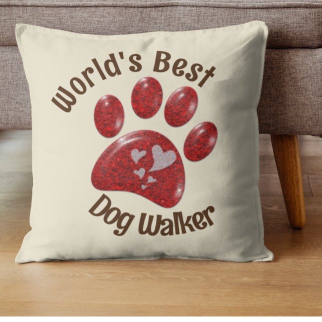 Worlds Best Dog Walker Paw Print Animal Care Throw Pillow (Creator Uploaded)