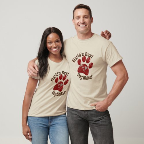 Worlds Best Dog Walker Red Hearts Paw Print T_Shirt