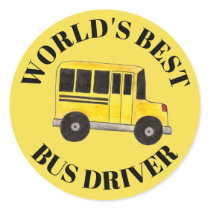 World's Best Driver Yellow School Bus Education Classic Round Sticker World's Best Driver Yellow School Bus Education Classic Round Sticker