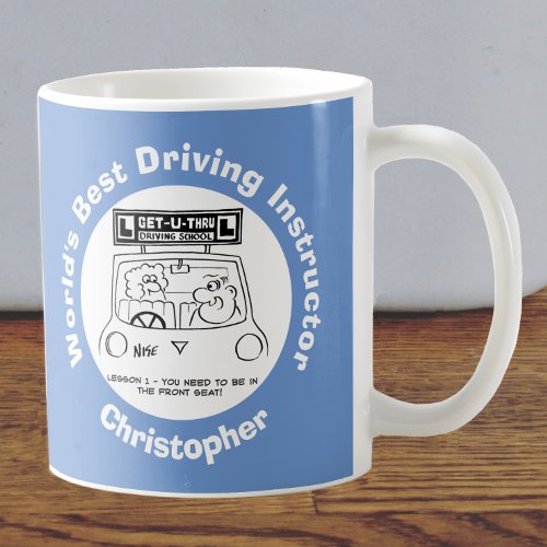 Worlds Best Driving Instructor Fun Cartoon Coffee Mug