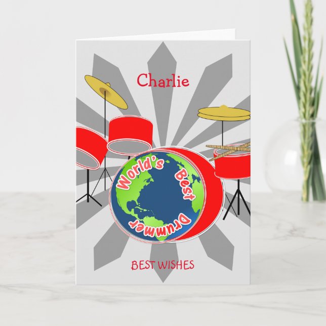 Worlds Best Drummer Personalized Card (Front)