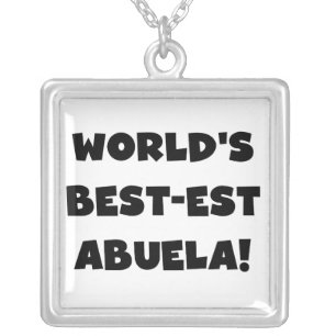 World's Best-est Abuela Black and White Gifts Silver Plated Necklace