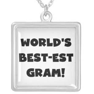 World's Best-est Gram Black Text Tshirts and GIfts Silver Plated Necklace