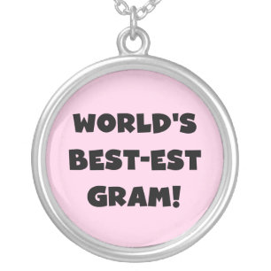World's Best-est Gram Black Text Tshirts and GIfts Silver Plated Necklace