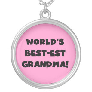 World's Best-est Grandma Black T-shirts and Gifts Silver Plated Necklace