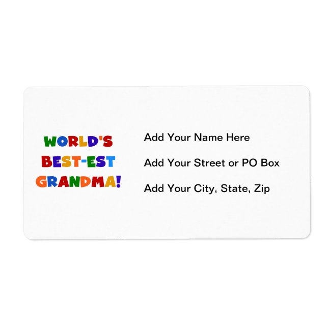 World's Best-est Grandma Bright T-shirts and Gifts Label (Front)