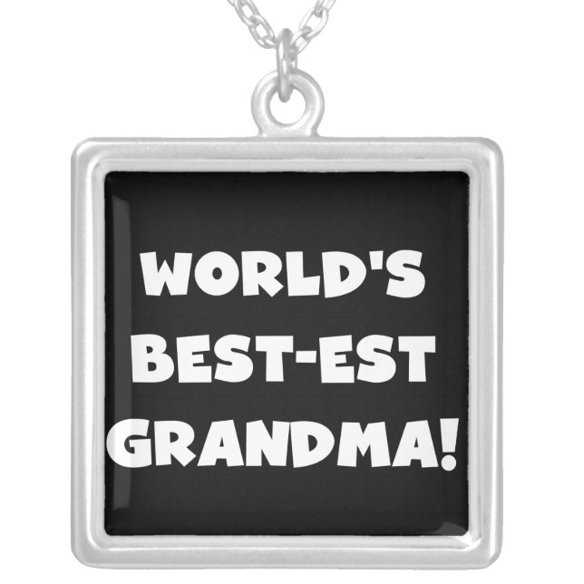 World's Best-Est Grandma White Text Gifts Silver Plated Necklace (Front)