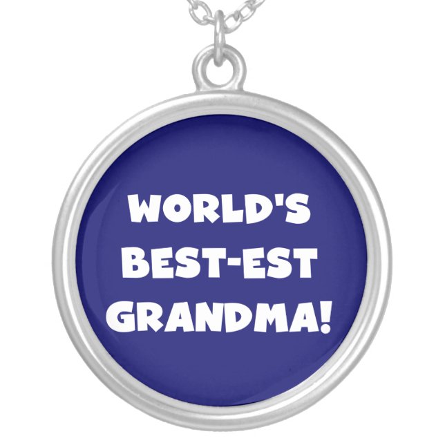 World's Best-Est Grandma White Text Gifts Silver Plated Necklace (Front)