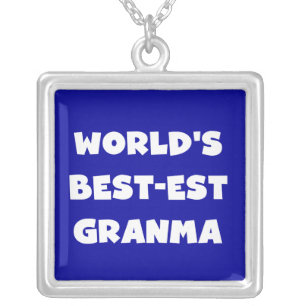 World's Best-est Granma Black and White Silver Plated Necklace