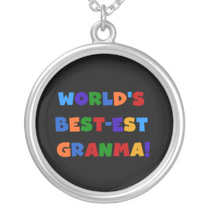 World's Best-est Granma Bright Colors Silver Plated Necklace
