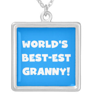 World's Best-est Granny White Text Tshirts Gifts Silver Plated Necklace